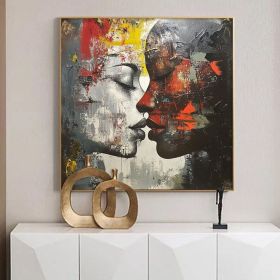 Original Kissing Couple Oil Painting Couple Lovers Canvas Wall Art Valentines Artwork Romantic Kissing Wall Art Modern Art for Bedroom (Style: 01, size: 100x100cm)