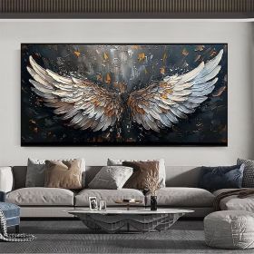 Abstract Wings Oil Painting on Canvas Large Wall Art Original Feather Painting Wings Wall Decor Living room Home Decor Gifts for Friend (Style: 01, size: 140x280cm)