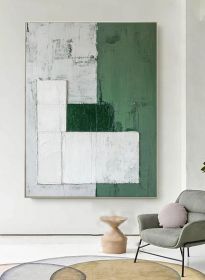 Large Green Wall Art Green Minimalist Painting White Texture Art White Abstract Painting Original Minimalist Abstract Art Wabi-Sabi Wall Art (Style: 01, size: 90x130cm)