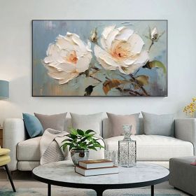 Original Large Flower Oil Painting on Canvas Canvas Wall Art Minimalist Abstract Floral Art White Decor Custom Painting Living Room Decor (Style: 01, size: 120x240cm)