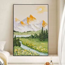 River Landscape Painting Original Oil White Mountain Scenery Art Work Yellow Flower Wall Art Green Blue Painting Living Room Wall Art (Style: 01, size: 90x130cm)