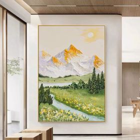 River Landscape Painting Original Oil White Mountain Scenery Art Work Yellow Flower Wall Art Green Blue Painting Living Room Wall Art (Style: 01, size: 80x120cm)