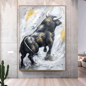 original bull artwork extra large abstract art textured impressionism painting on canvas large canvas wall art animal portrait painting (Style: 01, size: 60x90cm)