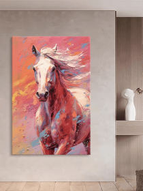 Vertical White Horse on Red Painting Multi-colored Artwork Thick Textured 3D Painting Hand-Painted Original Art for Wall Decor and Home (Style: 01, size: 120x160cm)