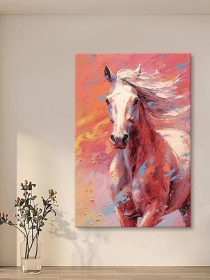 Vertical White Horse on Red Painting Multi-colored Artwork Thick Textured 3D Painting Hand-Painted Original Art for Wall Decor and Home (Style: 01, size: 140x210cm)