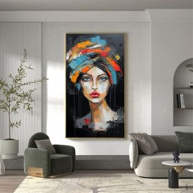 Original Beautiful Girl Oil Painting on Canvas Large Wall Art Abstract Portrait Art Custom Painting Fashion Decor Personalized Gift for Her (Style: 01, size: 60x120cm)