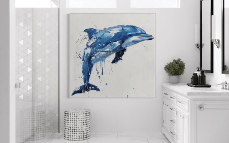 Blue Dolphin with White Background Oil Painting Square Acrylic Wall Art Handmade Painting on Canvas Modern Oversize Personalized Artwork (Style: 01, size: 80x80cm)