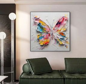 Original Handmade 3D Palette Knife Butterfly Wall Art Butterfly Textured Oil Painting Colorful Butterfly Painting Butterfly Animal Painting (Style: 01, size: 140x140cm)