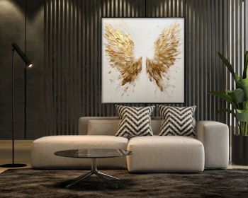 Gold Leaf Wings Oil Painting 100% Handmade Angel Wing Painting Textured Painting Acrylic Abstract Painting Golden Wing Office Wall Art (Style: 01, size: 60x60cm)