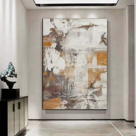 Hand Painted White And Brown Abstract Oil Painting On Canvas Large Original Hand Painted Canvas Wall Art Modern Minimalist Wall Art For Living Room (Style: 01, size: 90x130cm)