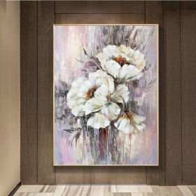 Hand Painted Large White Flower Painting Wildflower Oil Painting Modern Botanical Art Dining Room Decor Luxury Oversize Painting Extra Large Abstract (Style: 01, size: 60x90cm)