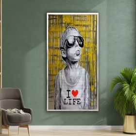 i love life poster peace graffiti art grafiiti wall art colorful graffiti boy poster wall art canvas design framed ready to hang (Style: 01, size: 70x140cm)