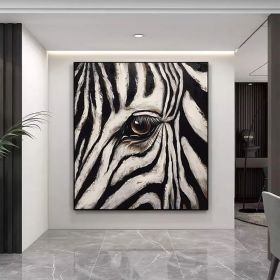 Zebra Gaze Abstract Style Wall Decor Zebra Animal Portrait Oil Painting Black White Striped Art Home Deco African Wildlife (Style: 01, size: 140x140cm)