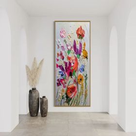 3D Colorful Flowers and Flora Wall Art Original Abstract Extra Large Knife Palette Painting Hand Painted Thick Texture Modern Wall Art (Style: 01, size: 60x120cm)