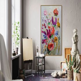 3D Colorful Flowers and Flora Wall Art Original Abstract Extra Large Knife Palette Painting Hand Painted Thick Texture Modern Wall Art (Style: 01, size: 70x140cm)