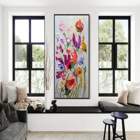 3D Colorful Flowers and Flora Wall Art Original Abstract Extra Large Knife Palette Painting Hand Painted Thick Texture Modern Wall Art (Style: 01, size: 80x160cm)