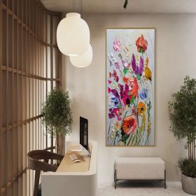 3D Colorful Flowers and Flora Wall Art Original Abstract Extra Large Knife Palette Painting Hand Painted Thick Texture Modern Wall Art (Style: 01, size: 140x280cm)