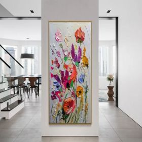 3D Colorful Flowers and Flora Wall Art Original Abstract Extra Large Knife Palette Painting Hand Painted Thick Texture Modern Wall Art (Style: 01, size: 40x80cm)