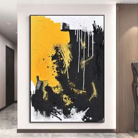 Hand Painted Abstract Oil Painting On Canvas Modern Colorful Modern Style Acrylic Painting Yellow And Black Large Wall Art For Home Decor (Style: 01, size: 70x100cm)