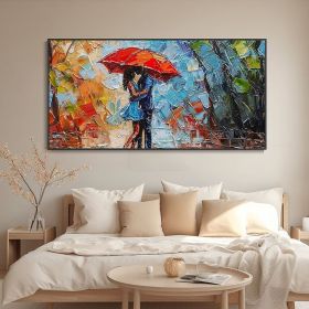 Hand Painted Original Couple Walking In The Rain Oil Painting Red Umbrella Woman City Street Scene Wedding Anniversary Gift Romantic Love Minimalist D (Style: 01, size: 70x140cm)