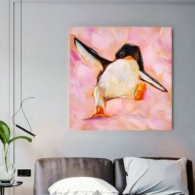 Penguin Painting Animal Original Art Bird Oil Painting Penguin Cub Artwork (Style: 01, size: 120x120cm)