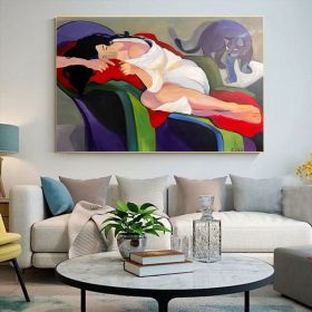 Large Abstract Woman and Cat Canvas Art Hand-painted Figure Oil Painting on Canvas Modern Minimalist Wall Art for Living Room Home Décor (Style: 01, size: 100x150cm)