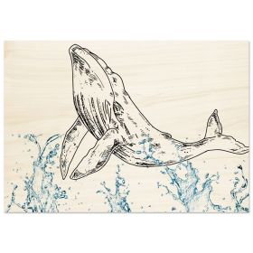 Wood Print Wall Art Graceful Whale Leap Design By HadiArts (size: 24x24)