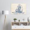 Vintage Sailboat Wood Print Wall Art in Blue Design by HadiArts (Color: Blue - Red - Brown, size: 24x36)