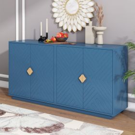 Modern Functional Large Storage Space Sideboard with Wooden Triangular Handles and Adjustable Shelves for Living Room and Dining Room (Material: MDF, Color: Navy Blue)