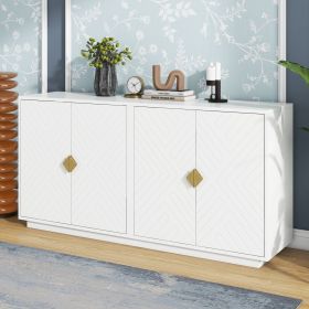 Modern Functional Large Storage Space Sideboard with Wooden Triangular Handles and Adjustable Shelves for Living Room and Dining Room (Material: MDF, Color: White)