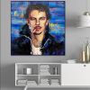 Hand Painted Oil Painting Figurative Art Abstract Paintings On Canvas Human Painting Smoking Men Painting Acrylic Blue and Beige Painting Texture Wall