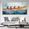 Hand Painted Oil Painting Original Kayaking Sports Wall Art Sea Surfing Landscape Art Large Blue Ocean Canvas Oil Painting 3D Textured Hand Knife Pain