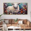 Hand Painted Oil Painting Hand Painted Creative Flower Field Sheep Canvas Oil Painting Large Original Animal Portrait Art Interesting Home Wall Decor