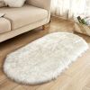 1pc Super Soft Area Rug, Plush Fluffy Faux Sheepskin Oval Floor Mat For Living Room Bedroom, Machine Washable Bedside Rugs