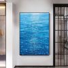 Hand Painted Oil Painting Abstract Water Surface Oil Painting on Canvas Original Seascape Painting Rain Scene Wall Decor Bedroom Home Decor Large Blue