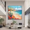 Hand Painted Oil Painting Tropical Seascape Oil Painting on Canvas Original Custom Cactus Home Decor Abstract Beach Painting Living room Wall Decor La